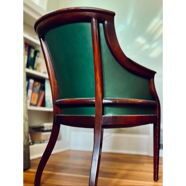 Mid 20th Century Midcentury Green Leather Club Chair With Nailhead Trim in the Style of Hickory Chair For Sale - Image 5 of 14
