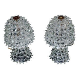 Italian Murano Glass Rostrato Table Lamps attributed to Ercole Barovier, 1940s, Set of 2 For Sale