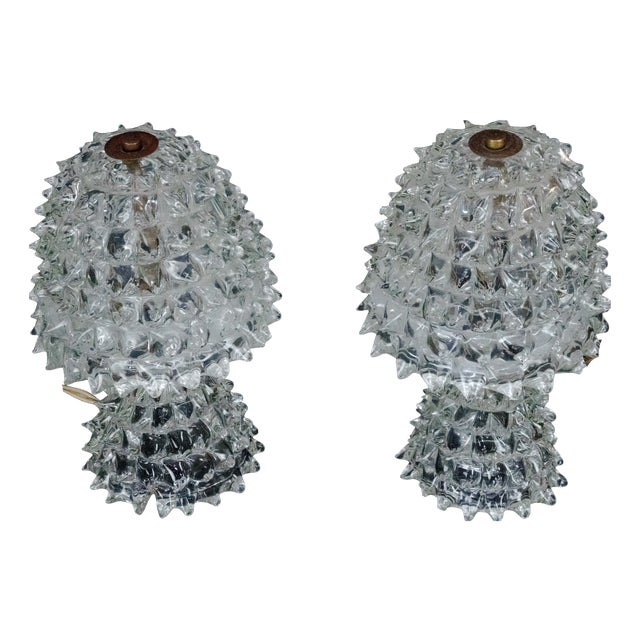 Italian Murano Glass Rostrato Table Lamps attributed to Ercole Barovier, 1940s, Set of 2 For Sale