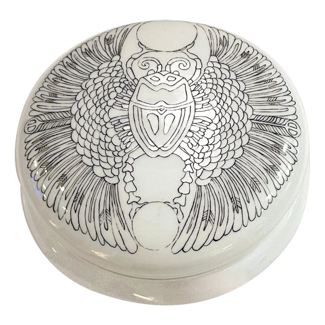 T & V Limoges Black & White Egyptomania Scarab Motif Box For Sale