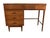Mid-Century Modern Walnut Writing Desk or Vanity With Brass-Capped Legs A sleek and functional Mid-Century Modern desk...