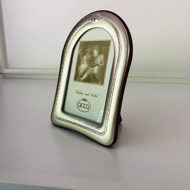 Contemporary Sterling Silver Italian Picture Frame With Ross Wood Backing 6"W X 7.5"H , Makers Mark reads " ACCA" 925...