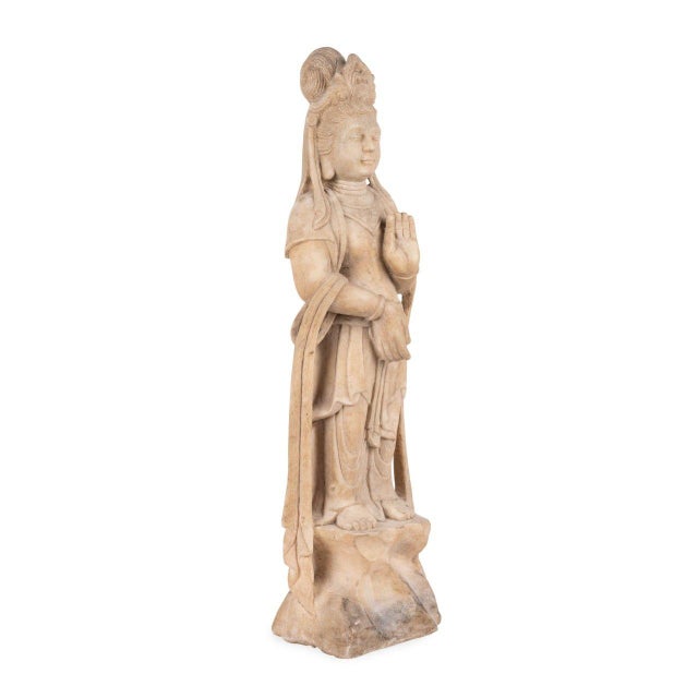 Vintage Southeast Asian Carved Stone Figure of Bodhisattva Guanyin For Sale In Denver - Image 6 of 8