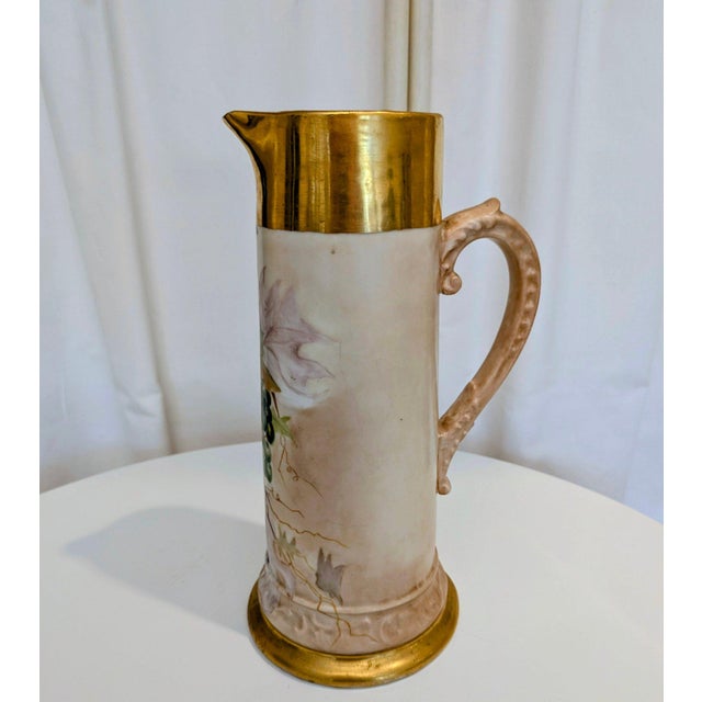 Art Nouveau Early 20th Century Heavily Gilded C&d Limoge Tankard / Art Nouveau Style Pitcher With Grapevines For Sale - Image 3 of 6