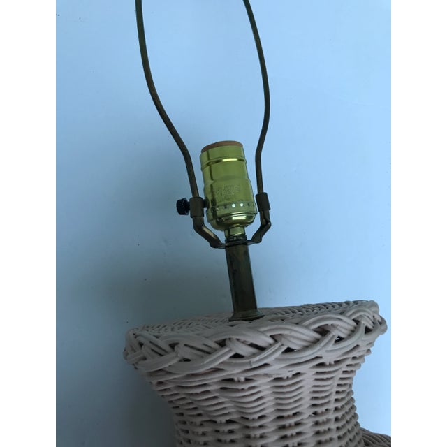 Pink Late 20th Century Pink Wicker Lamp With Matching Finial and Shade For Sale - Image 8 of 12