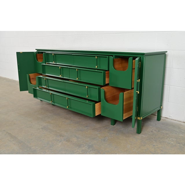 Thomasville Hollywood Regency Chinoiserie Green Lacquered Long Dresser or Credenza, Newly Refinished For Sale In South Bend - Image 6 of 14