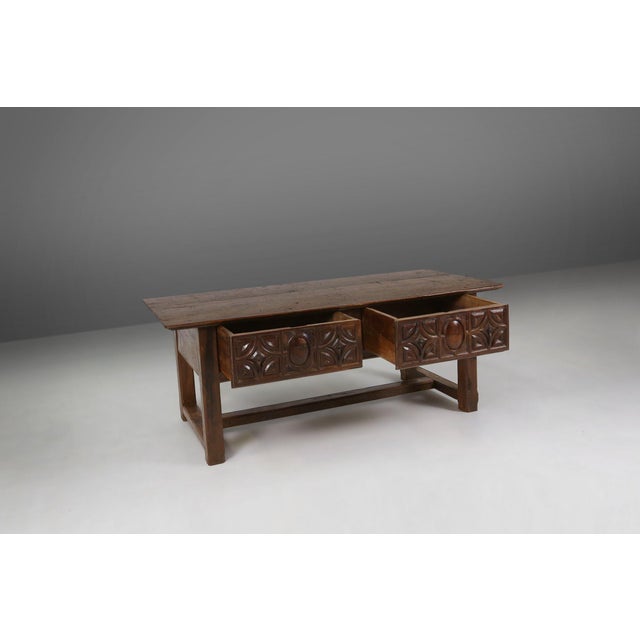 Antique Spanish Console Table in Carved Oak, 1700s For Sale - Image 4 of 18