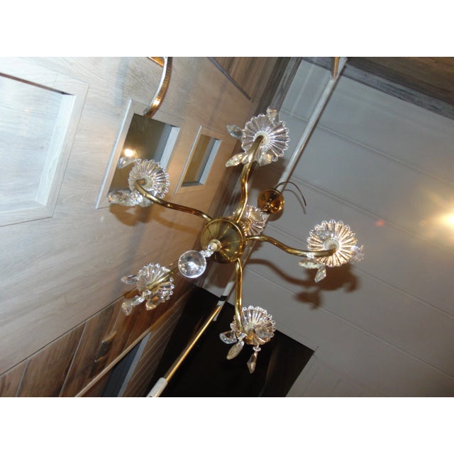 Brass Chandelier with Crystals, 1950s For Sale - Image 9 of 12