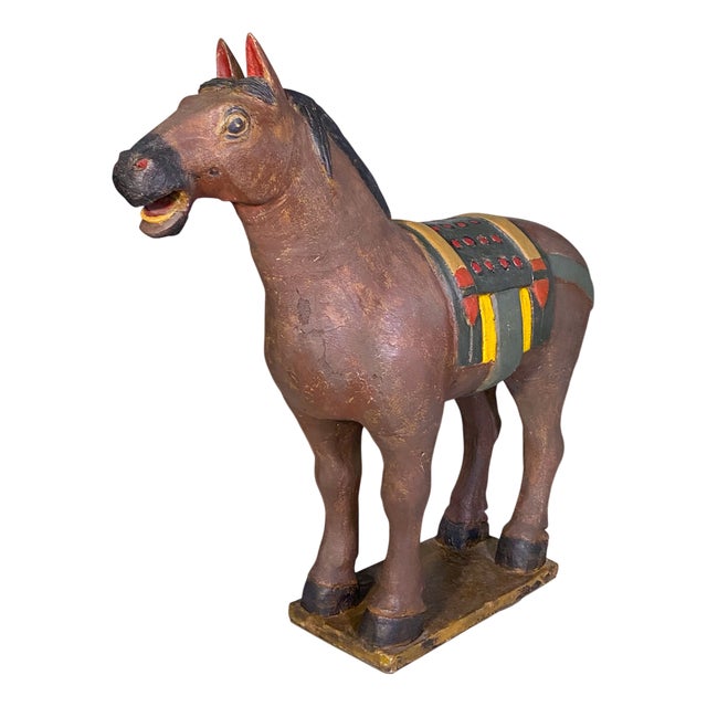 Antique Wooden Horse Sculpture, 1890s For Sale