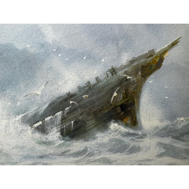 Large Gilt Framed Victorian Painting High Tide Off Trebarwith Strand Dramatic Cornish Shipwreck by Charles Sim Mottram Rba, c.1894 For Sale - Image 14 of 18