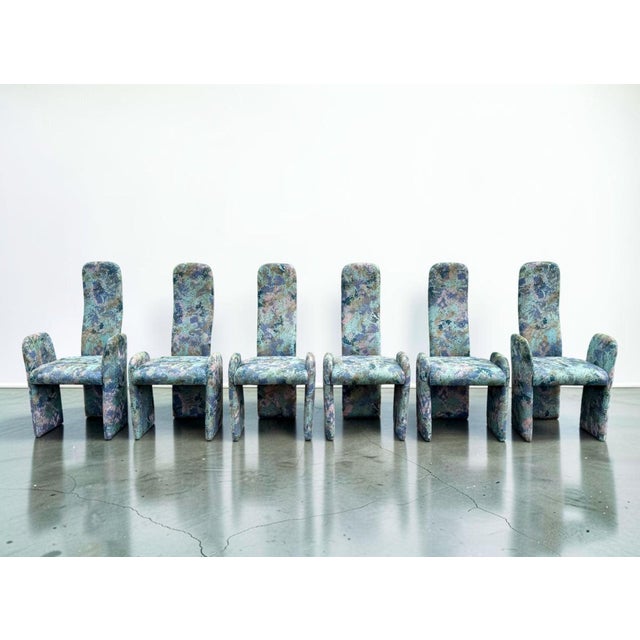 Postmodern Postmodern Sculptural High-Back Dining Chairs in Abstract Upholstery, Set of 6 For Sale - Image 3 of 15