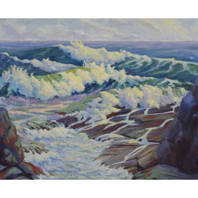 Nautical Vintage Cape Ann Rockport Plein Air Seascape Oil on Canvas "Halibut Rock" by Weitsma, Framed For Sale - Image 3 of 8