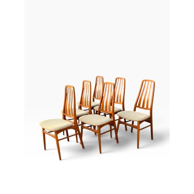 Mid-Century Modern Set of Six Niels Koefoed Eva Dining Chairs for Koefoeds Hornslet | Danish Modern Teak | Kvadrat Hallingdal Wool Seats For Sale - Image 3 of 15