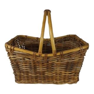 Vintage Large Handled Storage Basket For Sale