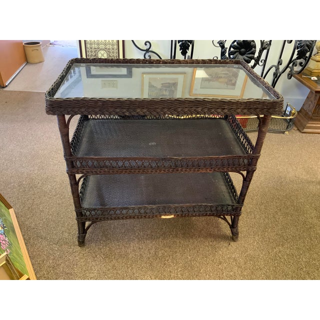 Wood 20th Century Wicker Tier Table For Sale - Image 7 of 10