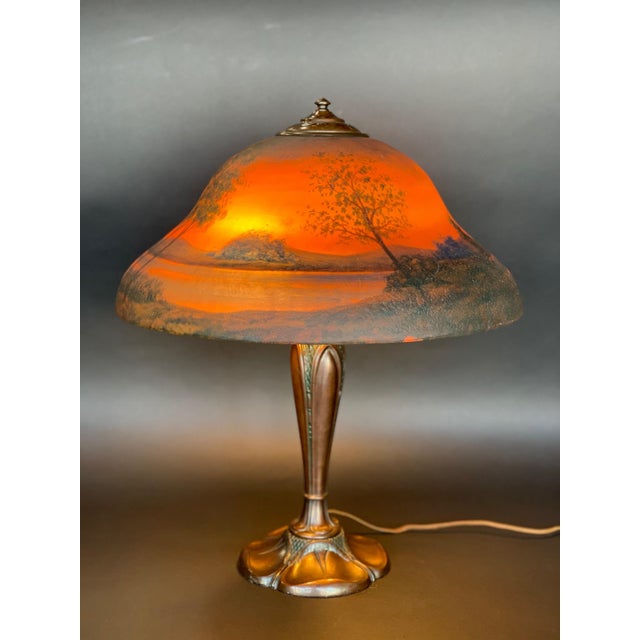 Brown 1920s Classique Sunset Landscape Table Lamp For Sale - Image 8 of 10