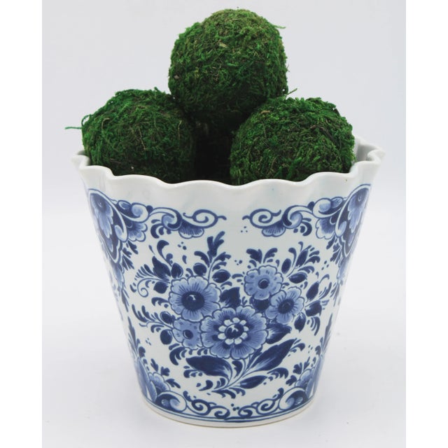 Blue Vintage Dutch Delft Blue and White Floral Ceramic Planter For Sale - Image 8 of 11