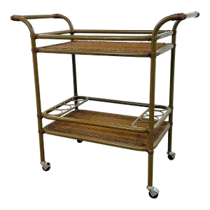 Made Goods Organic Modern Indoor/Outdoor Chestnut Faux Wicker Torrey Bar Cart