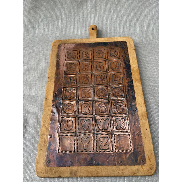 Antique Copper Alphabet Wood Cutting Board For Sale - Image 17 of 18