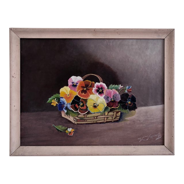 Vintage Original Flower Oil Painting, Framed Floral Still Life Art For Sale