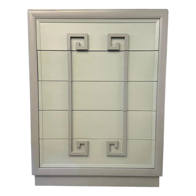 1940s Hollywood Regency Mandarin Greek Key Highboy Dresser by Kittinger For Sale