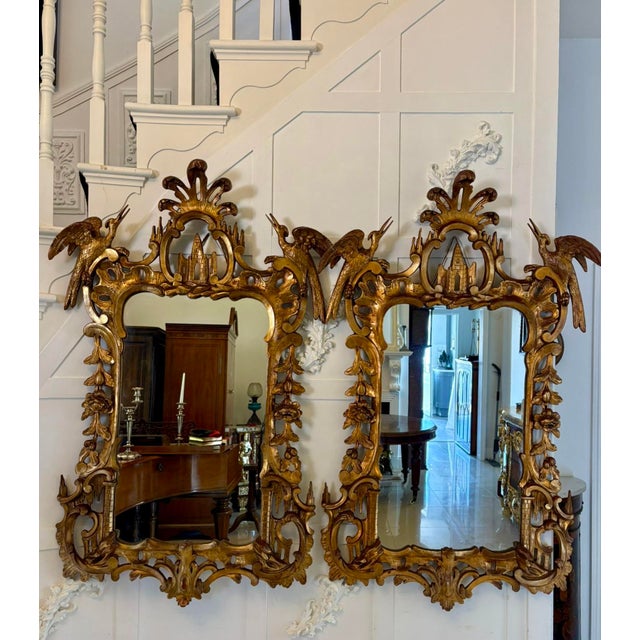 Rococo Antique Giltwood Rococo Chinoiserie Wall Mirrors, 1880, Set of 2 For Sale - Image 3 of 17