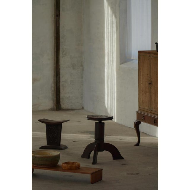 Danish Art Nouveau Adjustable Stool in Carved Wood, 1920s For Sale - Image 4 of 18