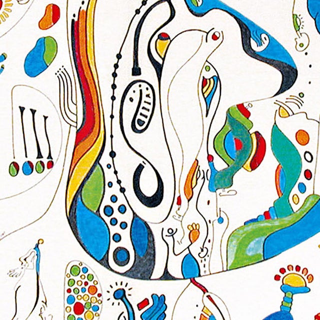 Abstract Spring Mischief – Oil Markers on Unstretched Canvas, 44 X 73 In For Sale - Image 3 of 9