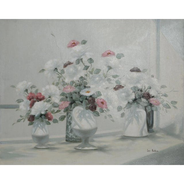 Vase of Flowers 11, Les Bullene Oil on Canvas, Signed Lower Right For Sale
