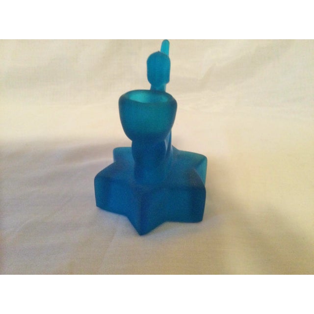 Figurative Vintage Turquoise Blue Frosted Glass Angel Candler Holder For Sale - Image 3 of 9