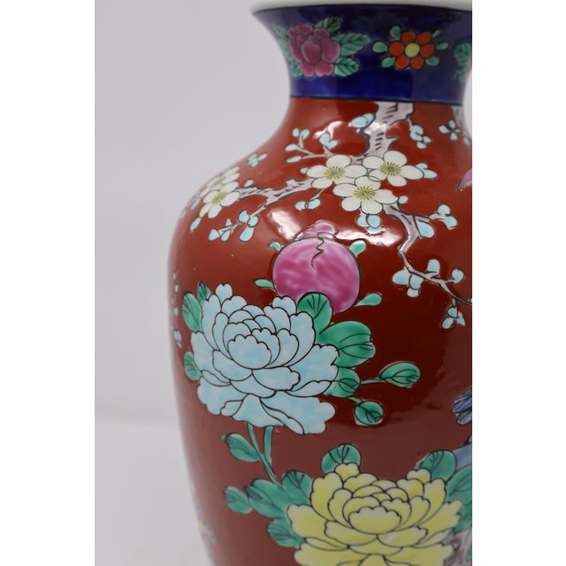 Japanese Red-Ground Bird & Peony Ceramic Vase, 12ʺ For Sale - Image 11 of 18