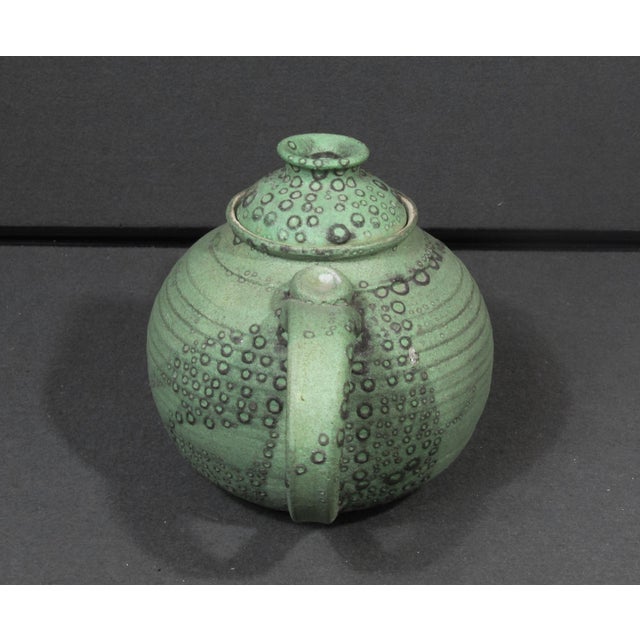 Ceramic 1990s Handmade Modernist Studio Pottery Teapot in Matte Green Glaze For Sale - Image 7 of 13