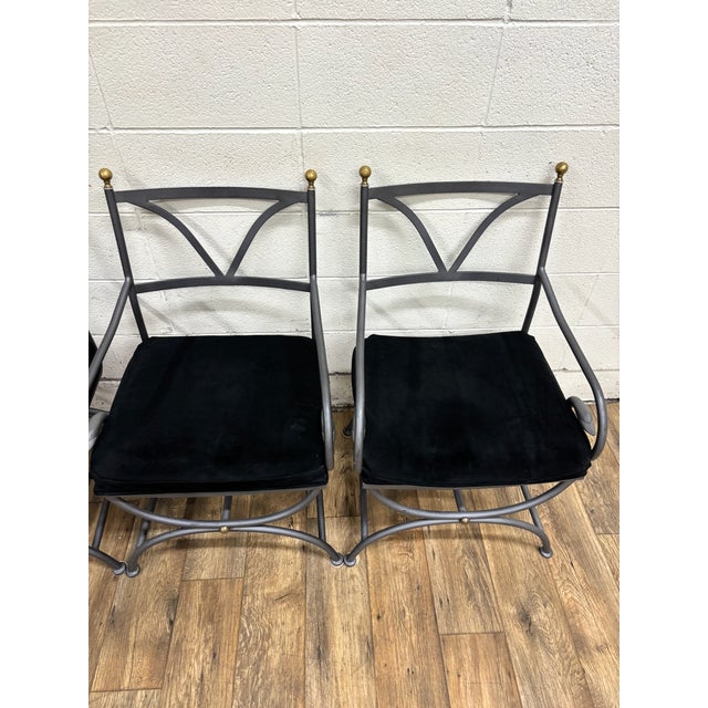 Vintage Iron & Brass Curule Italian Savonarola Dante Style Saddle Dining Chairs For Sale - Image 4 of 11