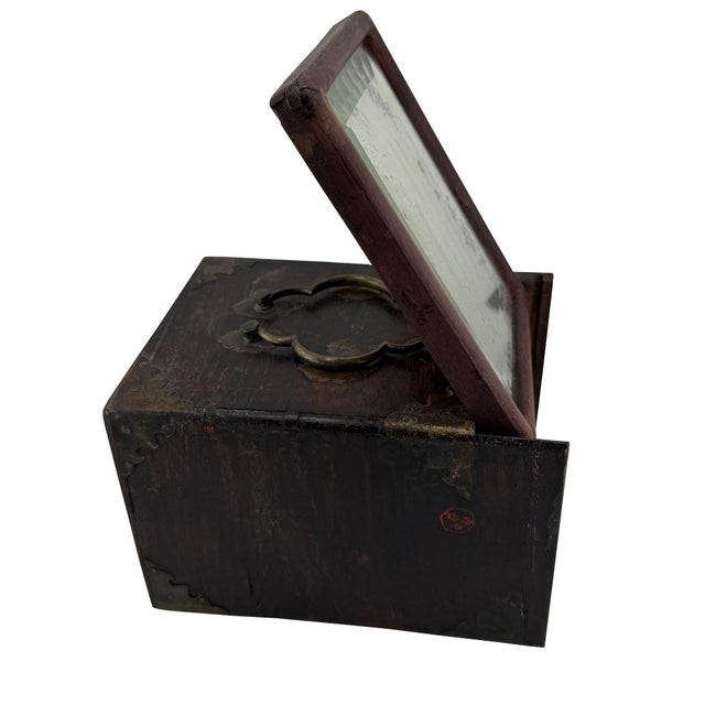 Antique Chinese Painted Wood Jewelry Box With Mirror and Brass Fittings For Sale - Image 10 of 10