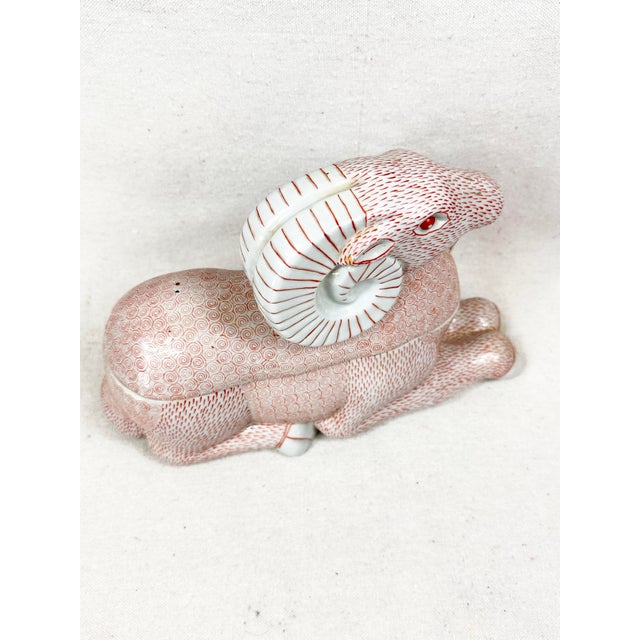 Ceramic Vintage Bombay Company Chinoiserie Ceramic Aries Ram Lidded Vessel For Sale - Image 7 of 10
