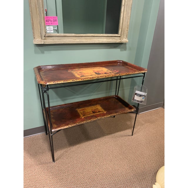 1920s French Two Tier Metal Tole Tray Console or Accent Table For Sale - Image 10 of 11