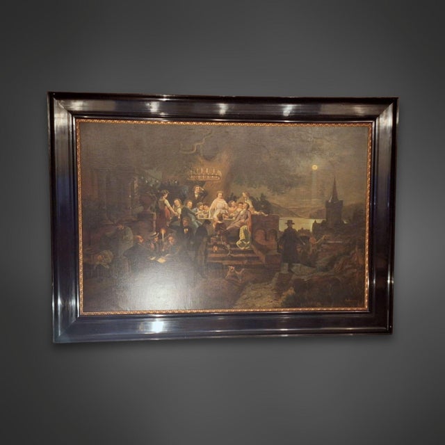 After Christian Eduard Boettcher, Summer Night on the Rhine, 1950s, Oil Painting on Canvas, Framed For Sale - Image 3 of 10