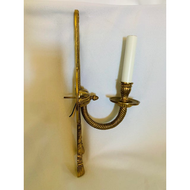 Gilt Brass Tole Rope & Tassel Wall Sconce Salvaged From Foundry Showroom For Sale - Image 4 of 12