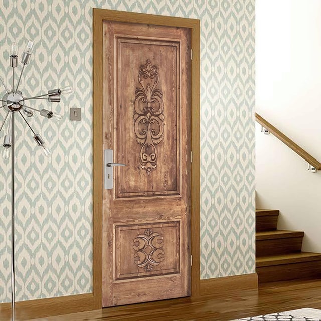 Brown Hand-Carved Solid Wood Interior Door – Old World Tuscan Style For Sale - Image 8 of 9