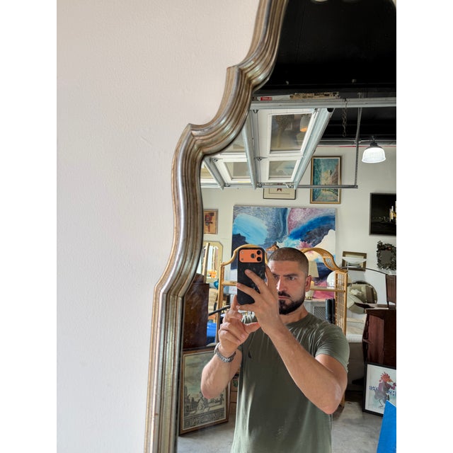 1970s 1970s Hollywood Regency Sculpted Silver Wood Wall Mirror by Bassett For Sale - Image 5 of 12