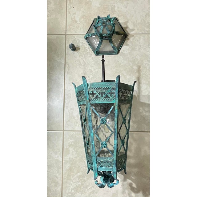 Magnificent Single Vintage Bronze & Brass Hexagonal Wall Lantern Sconce For Sale - Image 16 of 17