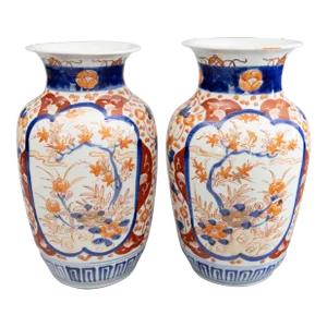 Antique 19th Century Japanese Imari Porcelain Vases - a Pair