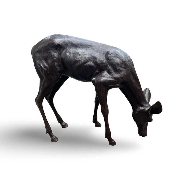 Bronze Grazing Fawn Deer Garden Sculpture For Sale - Image 6 of 15