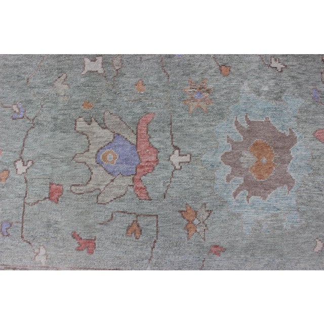Large Turkish Oushak Reproduction Rug in Light Green Made With Hand Spun Fine Wool For Sale - Image 9 of 13