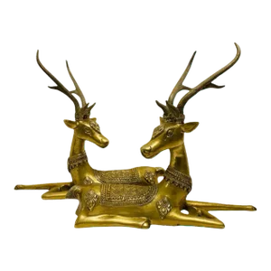 Vintage Large Solid Brass Deer India Ornate Sculptures- Set of 2