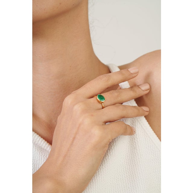 Not Yet Made - Made To Order 1.64ct Natural Zambian Emerald Bezel Set Solitaire Ring in 18k Yellow Gold Size 8 For Sale - Image 5 of 16