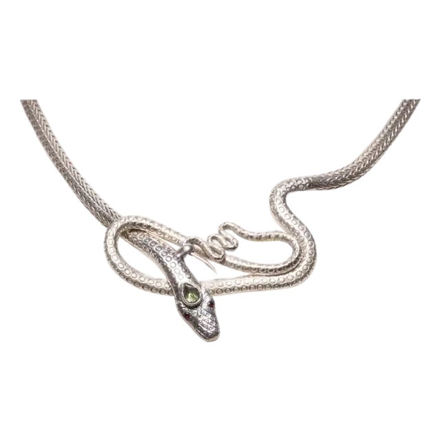 Sterling Silver Coiled Snake Chain Necklace With Peridot Gemstone For Sale
