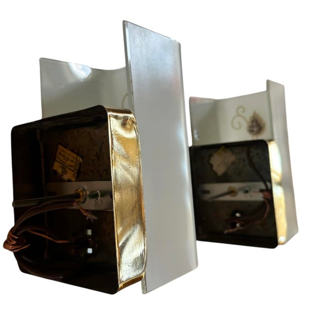 Mid Century Painted Gold Floral Leaf Pattern Sconces, Circa 1950 For Sale - Image 9 of 10