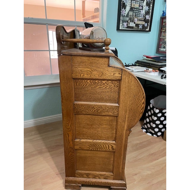 Stunning Antique Victorian Era Cylinder Top Golden Oak Desk For Sale In Las Vegas - Image 6 of 7