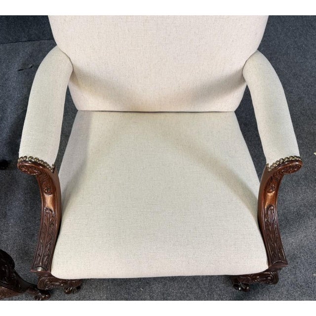 Late 20th Century Pair of Baker Furniture Stately Homes Gainsborough Arm Chairs in White For Sale - Image 11 of 17